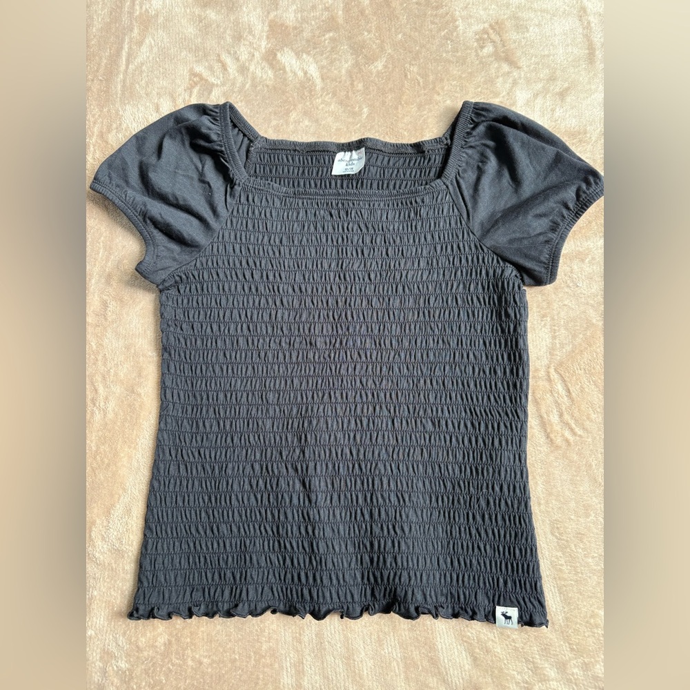 Black Smocked Puff Sleeve Blouse